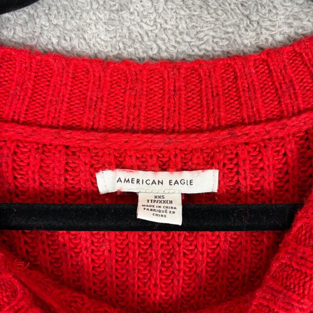 American Eagle Knit Crewneck Sweater Women's XXS Red Oversized Cozycore Academia - Picture 5 of 8